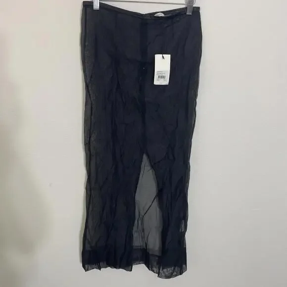 Revolve St. Agni Sheer long Leather Trim Skirt black size XXS NWT $429msrp